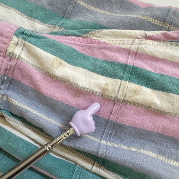 VTG 90s Eddie Bauer Collared Shirt Mens Medium Northwest Chambary Striped Pastel - Picture 11 of 12